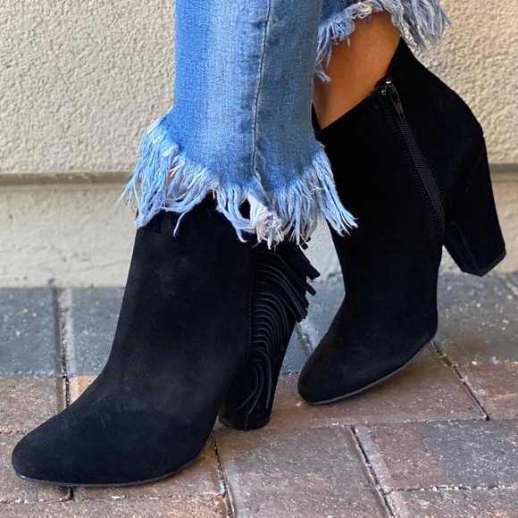 Genuine Distressed Suede Fringe Boho Ankle Boots - Picture 9 of 13